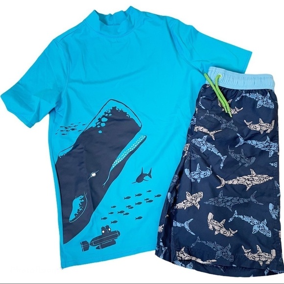 Lands End rash guard swim short set L 14-16
